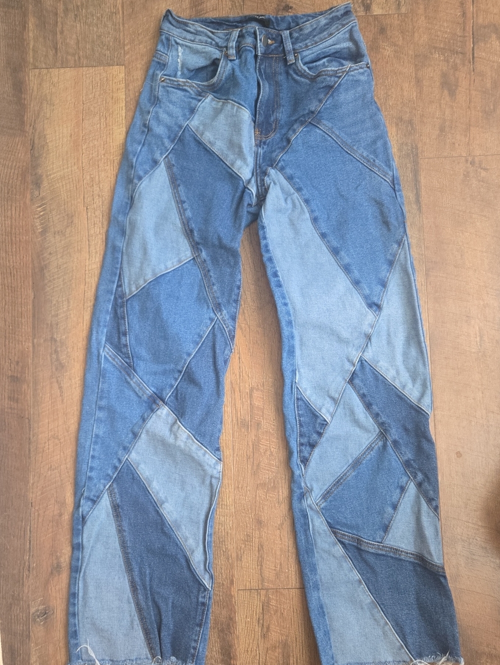 Women's Patchwork Boho Straight-Leg Jeans/Pants in Blue